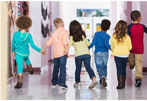 young students in school hallway young students in school hallway